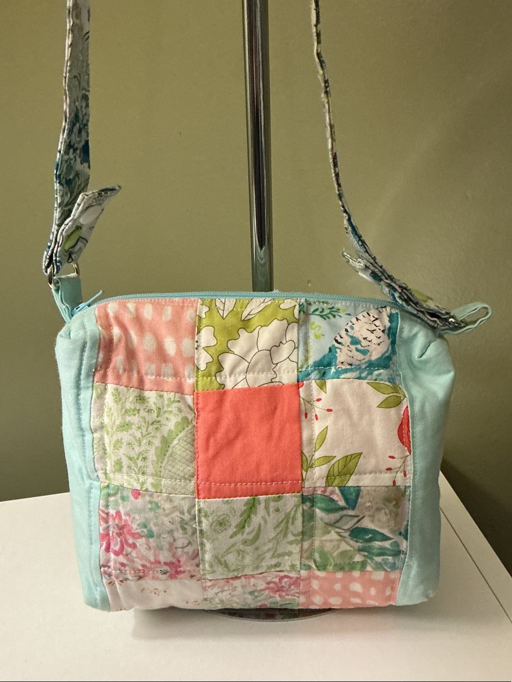Handmade Quilted Patchwork Crossbody Hobo Bag Multicolor Lined EUC